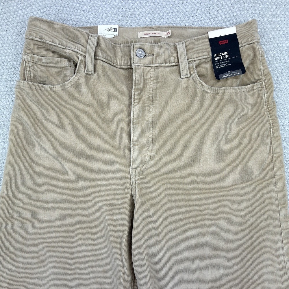 Levis Premium Pants Womens 33x32 Brown Ribcage Wide Leg Corduroy Hippie Boho